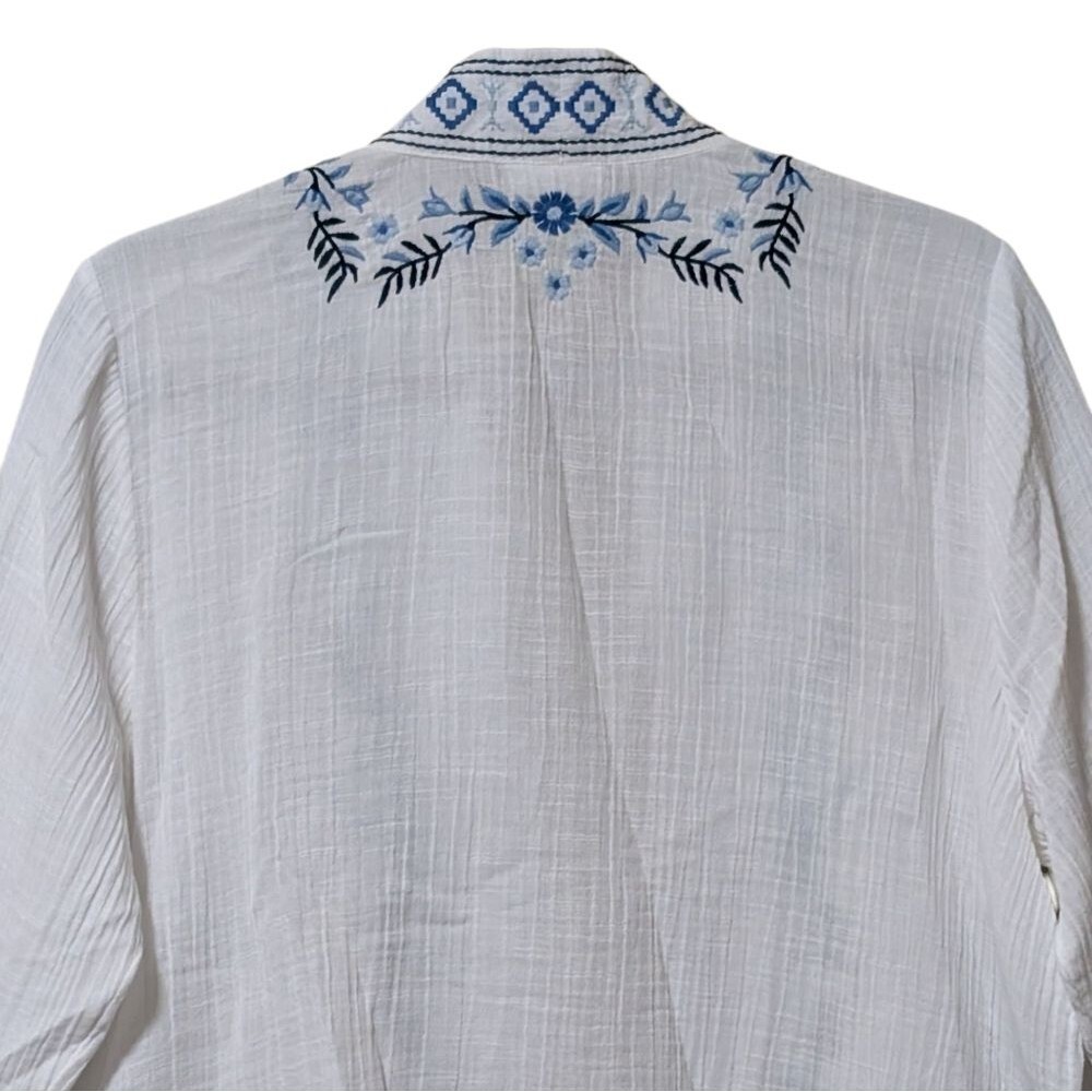 J. Jill 100% cotton embroidered crinkle cardigan kimono blazer size Medium gauzy - Picture 8 of 10